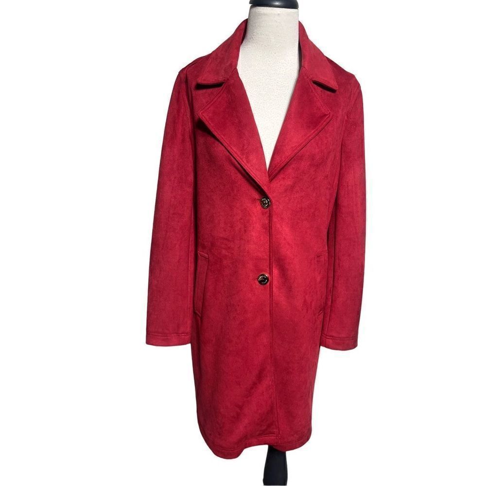 Vince Camuto Red Vegan Suede Long Sleeve Jacket Trench Coat Size Small
